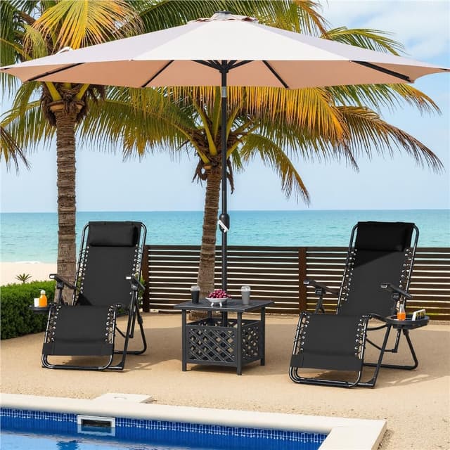 Detalle de Yaheetech Set di 2 sedie a sdraio pieghevoli a gravità zero con vassoio rimovibile, nero