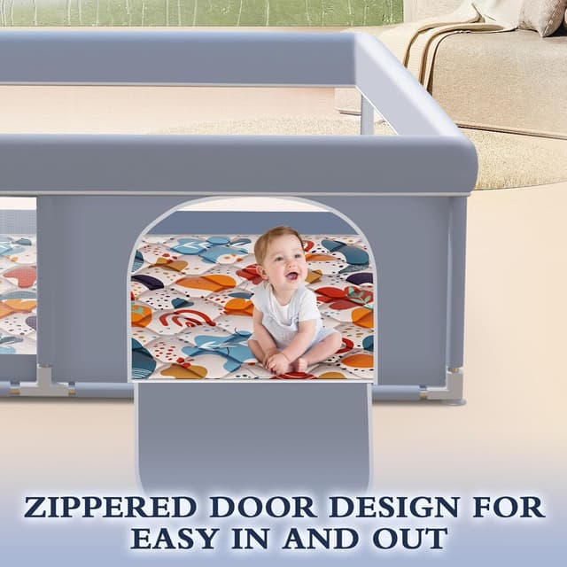 Thumbnail 6 de XVISHX 65 x 50 Inch Baby Playpen with Mat, Playard for Indoor & Outdoor Use (Grey)