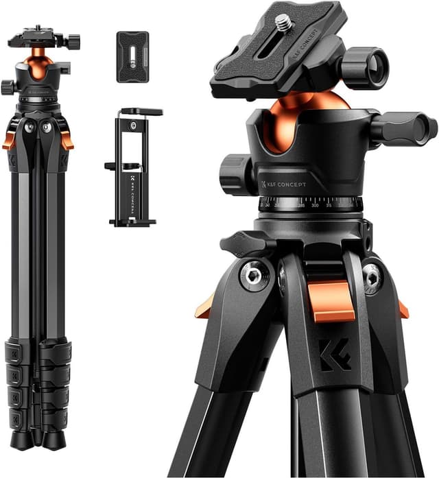 Detalle de K&F CONCEPT A305A1+BH-40 Kamera-Stativ (Handy-Stativ), 162 cm – Aluminium-Reisestativ für Smartphone & Tablet