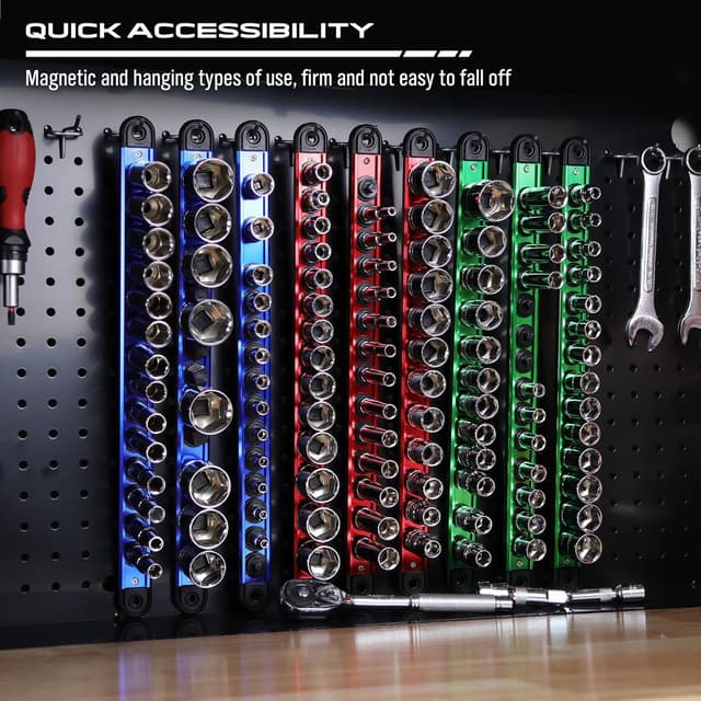 Thumbnail 6 de Magnetic Socket Holder Organizer Set (9-Piece) for 1/4, 3/8, and 1/2 Sockets — Detachable Rail Trays
