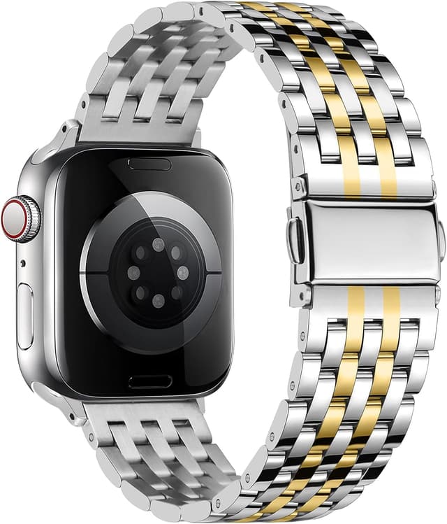 Detalle de Tasikar stainless steel metal watch strap (Silver-Gold) for Apple Watch 42mm/41mm/40mm/38mm