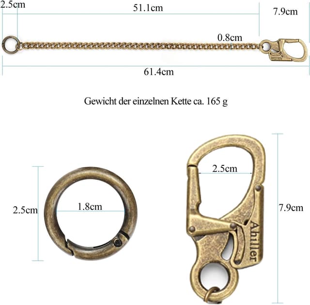 Detalle 2 de Chaîne de portefeuille pour homme Ahiller avec mousqueton en alliage et chaîne en acier inoxydable (gris acier)