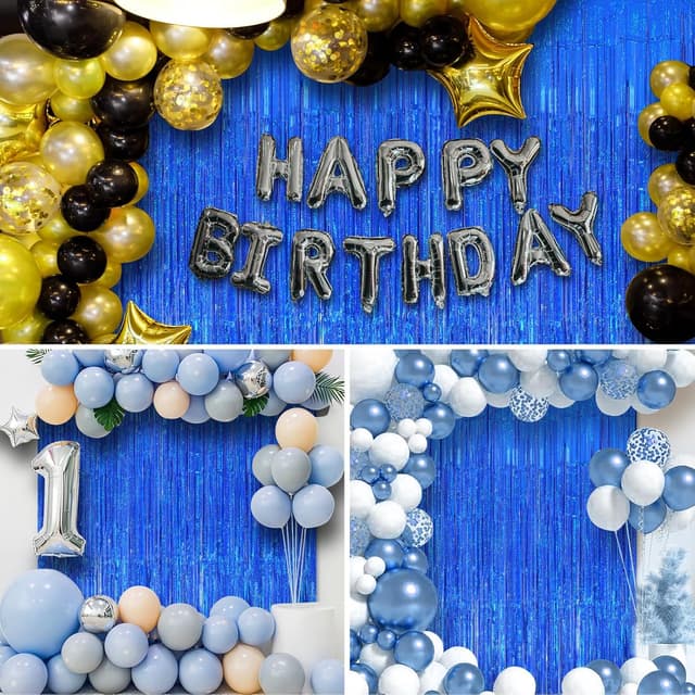 Thumbnail 6 de KERNOWO Lametta Vorhang Blau Glitzer 2 Stück