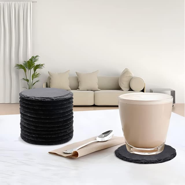 Detalle 2 de Schiefer-Getränkeuntersetzer 24 Stück VIBRATITE 10,2 cm