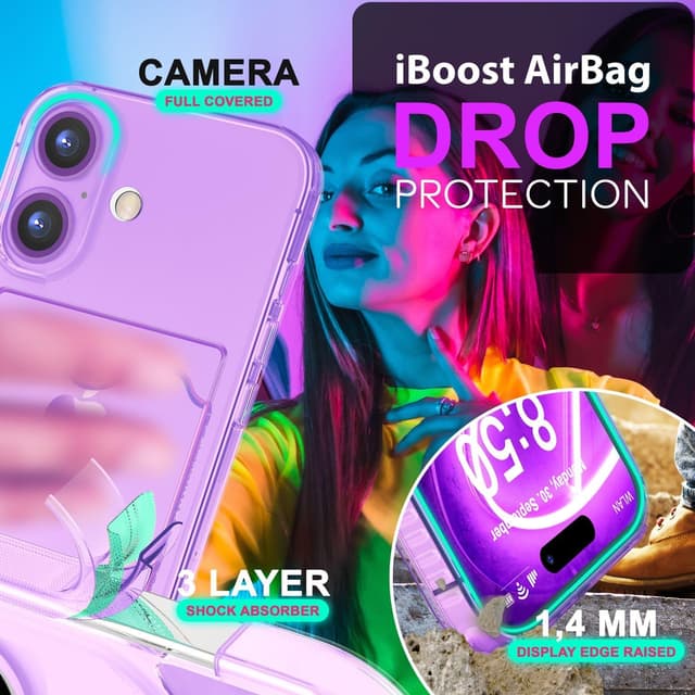 Thumbnail 1 de NALIA Neon Silikonhülle iPhone 16 Kartenfach Lila