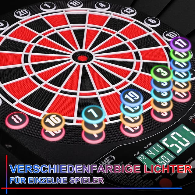 Detalle de WIN.MAX Elektronische Dartscheibe Profi Set mit 34 Games, 354 Varianten – für 1 bis 8 Spieler, 3 Sprachen