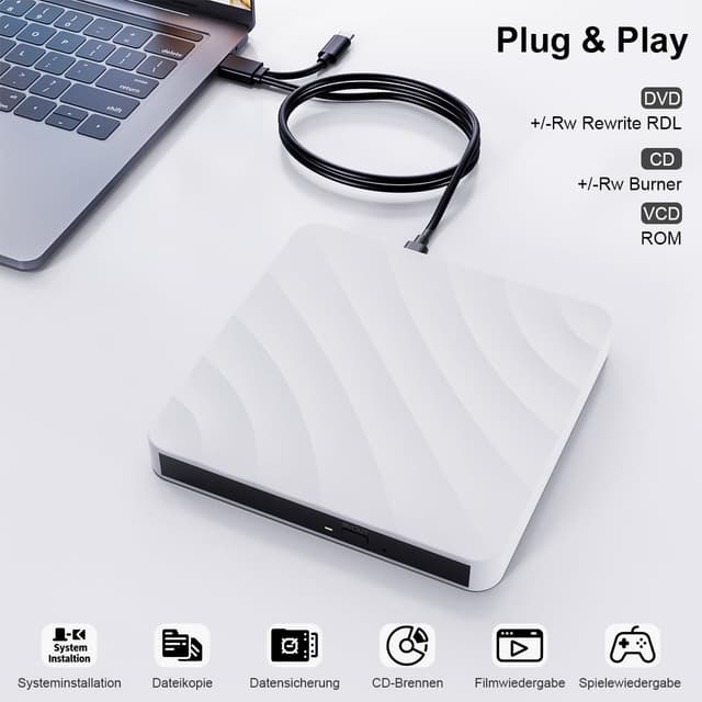 Detalle de Lettore CD/DVD esterno USB 3.0 Masterizzatore DVD per PC portatile (CD/DVD ±RW) compatibile Windows e macOS