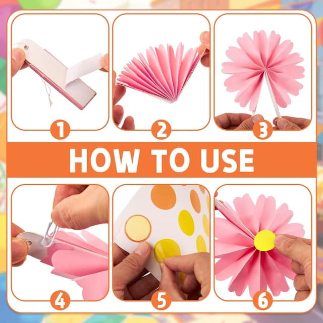 Detalle de SUNBEAUTY 48er Set Papierfächer Deko (Ø 15 cm) mit Stickern – orange & gelb für Party, Garten, Hochzeit & Kinder