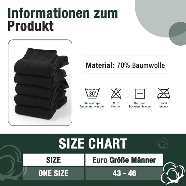 Detalle 2 de CooTooLa Herren Crew Business Socken (43–46), Baumwolle, atmungsaktiv – 5 Paar