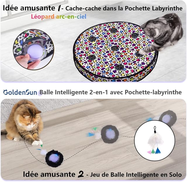 Detalle de GoldenSun Jouet pour chat 2 en 1 : balle à roulement rapide, sons et tapis à 7 trous
