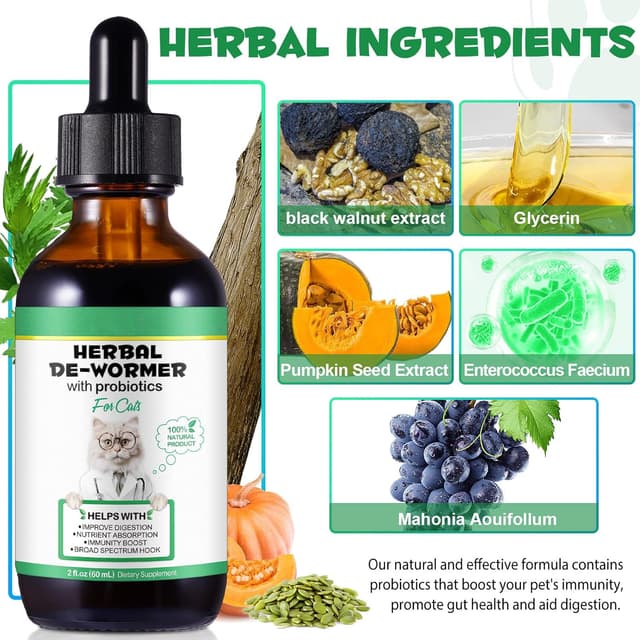 Detalle de HEXIN Wurmkur Katze 60 ml – Kräuterent-Entwurmungsmittel mit Probiotika