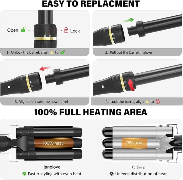 Thumbnail 6 de janelove 3 Fässer Welleneisen 5‑in‑1 10–32mm