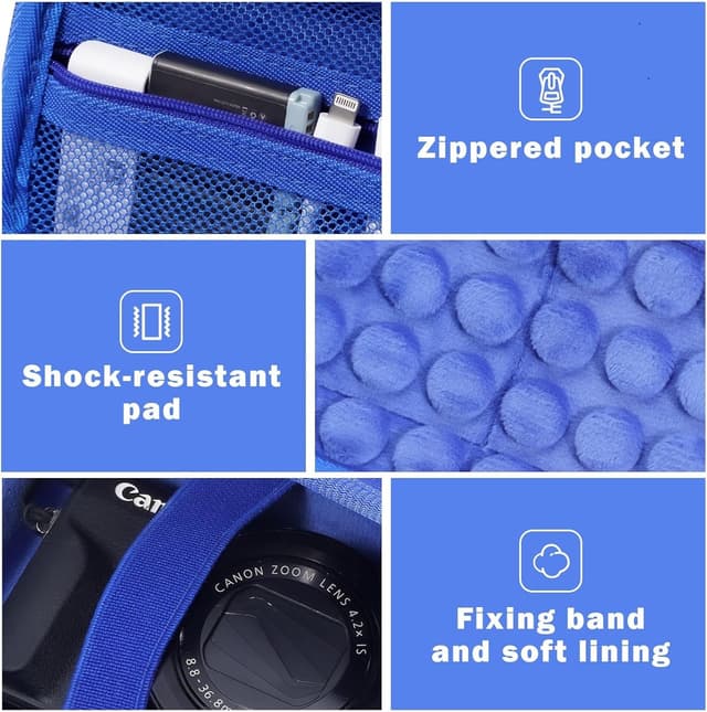 Detalle de ProCase Kameratasche für Canon G7X Mark III/II, SX740 HS & weitere kompakte Digitalkameras – Tragetasche, EVA, blau