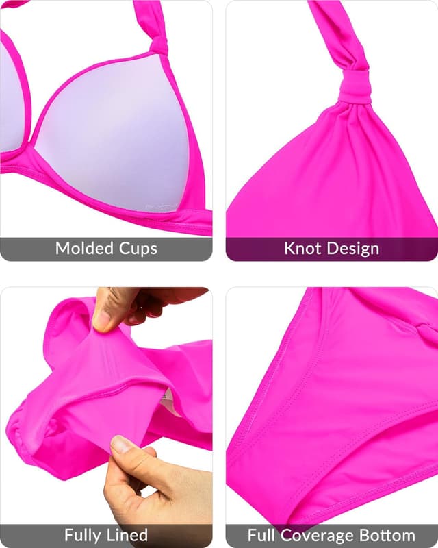 Thumbnail 6 de Yonique Women Two-Piece Push-Up Halter Bikini Set (Vintage Swimwear)