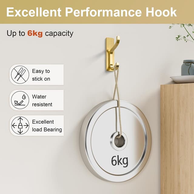 Detalle de Pickpiff Gold Self Adhesive Hooks (Heavy Duty, Holds up to 6KG) – 4 Pack