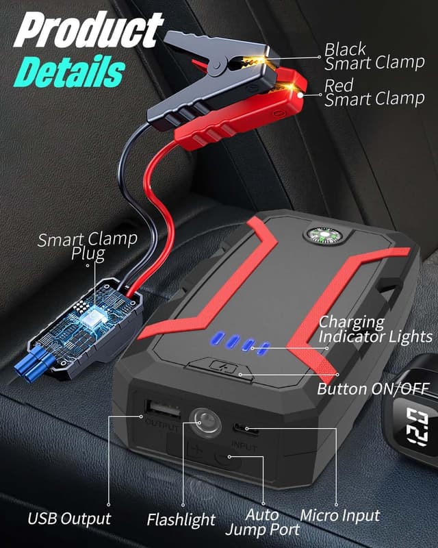 Detalle 2 de Zumhigh Jump Starter Power Pack 1000A Peak car jump starter