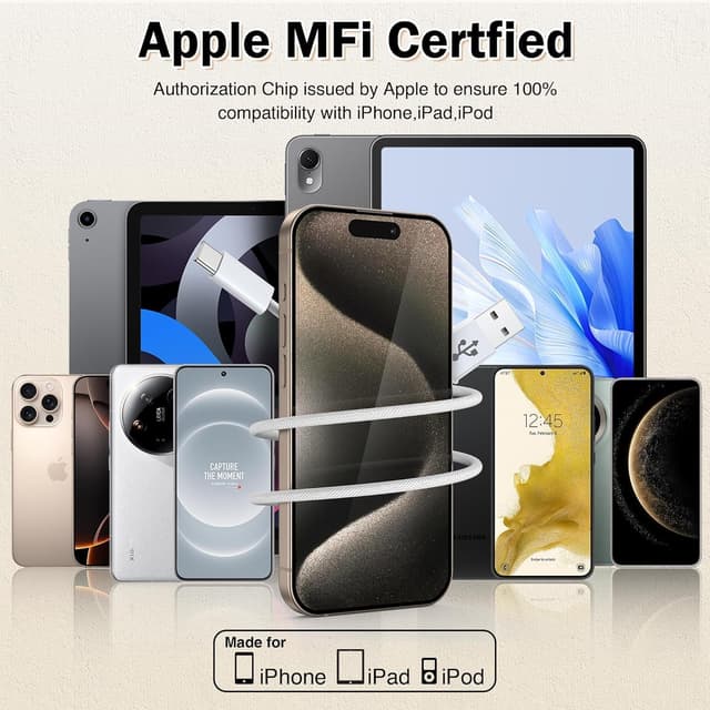 Detalle de NIBIKIA USB‑C Kabel 3 m (2 Stück) mit Schnellladefunktion bis 3,1 A