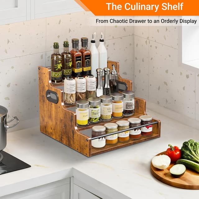 Thumbnail 6 de YQBRAO 2 Pack 4-Tier Liquor Bottle Display Shelves (16-Inch) in Rustic Brown