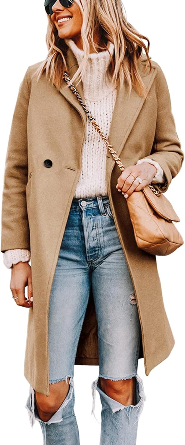 Detalle de Tanming Women's Notch Lapel Double-Breasted Wool Coat