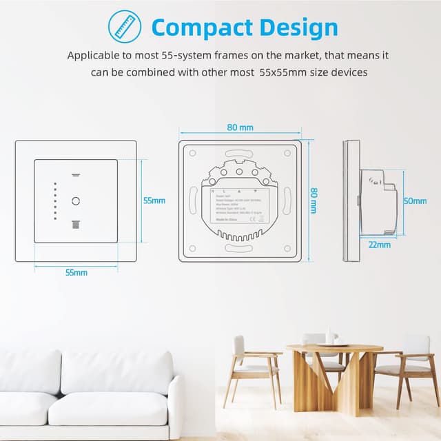 Detalle de CURRYSMARTER WLAN Rollladenschalter (6. Gen) mit steuerbarer LED, für AC-Rollladenmotoren – 4er-Set