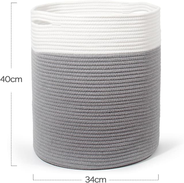 Detalle 2 de SYLANDO Waschekorb aus Baumwollseil mit Griff, 32 l – grau (D34 × H40 cm)