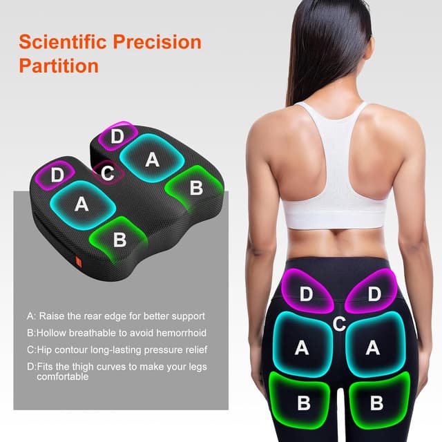 Detalle de inaepeak Sitzkissen mit Memory-Schaum (46 × 40 × 8,5 cm) – atmungsaktiv, waschbarer Netzbezug, Extra dick & breit, Schwarz