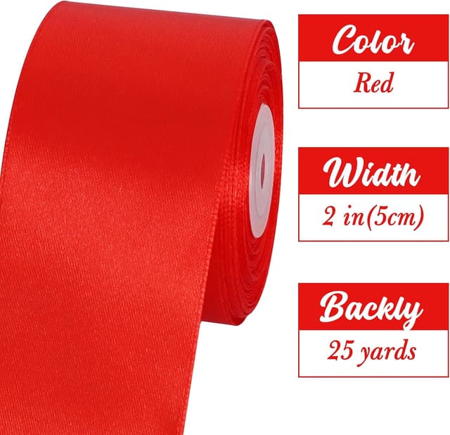 Detalle de TONIFUL Satinband rot, 5 cm x 20 m – breites Geschenkband für Schleifen & Dekoration