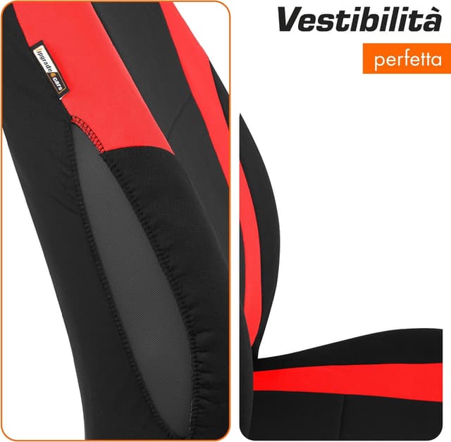 Detalle de Upgrade4cars Coprisedili auto anteriori universali nero/rosso (set da 4 pezzi)