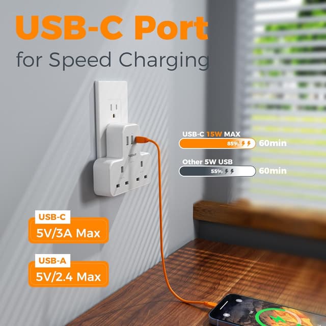 Detalle de TESSAN UK to US Plug Adaptor 5‑in‑1 🔌