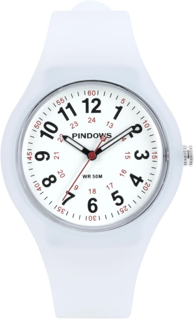 Detalle de PINDOWS Analoge Quarzarmbanduhr mit Silikonband für Damen – leuchtendes Zifferblatt, wasserfest bis 50 m