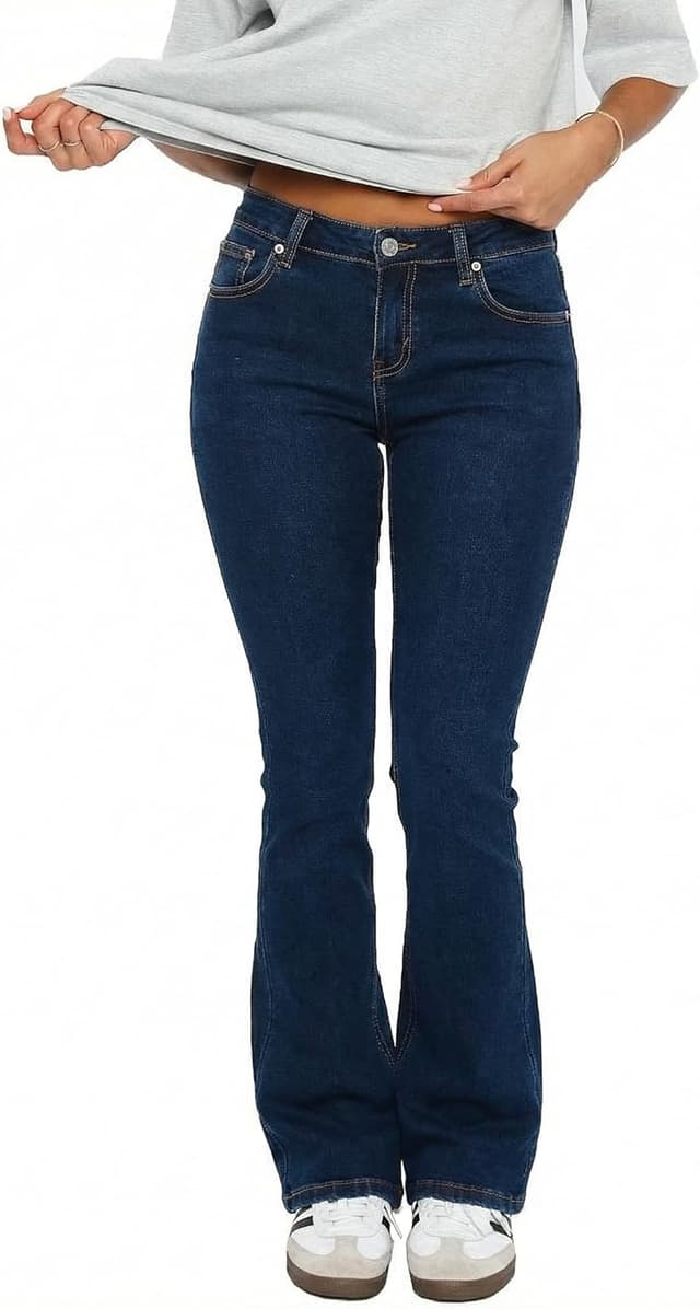 Detalle 2 de Justalwart Women’s Stretch Low Rise Double Button Elastic Skinny Vintage Flare Jeans