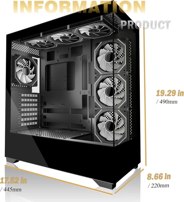 Detalle 2 de KEDIERS PC Case ATX P4 with Pre-Installed 7 PWM ARGB Fans, Full-View Dual Tempered Glass Mid Tower