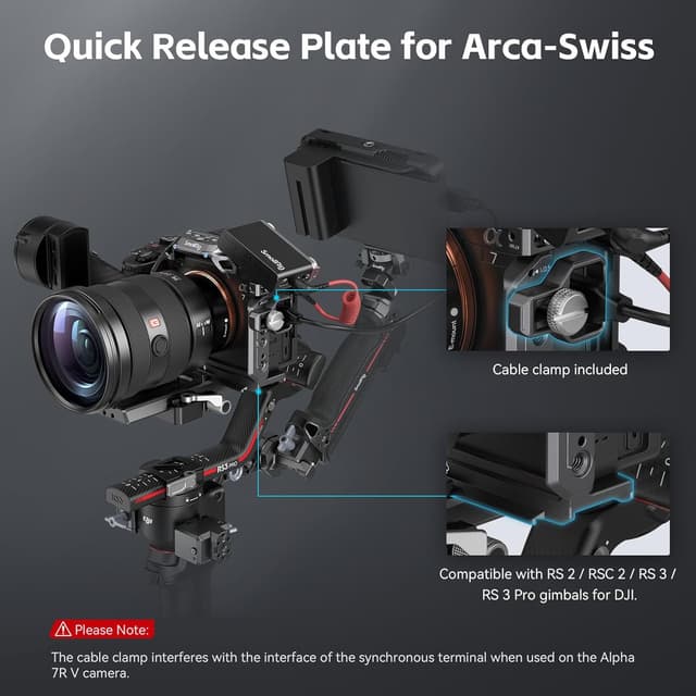 Detalle de SMALLRIG Cage Kit 4308 mit Kabelklemme und Arca-Swiss-Schnellwechselplatte für Sony Alpha 7R V/7 IV/7S III