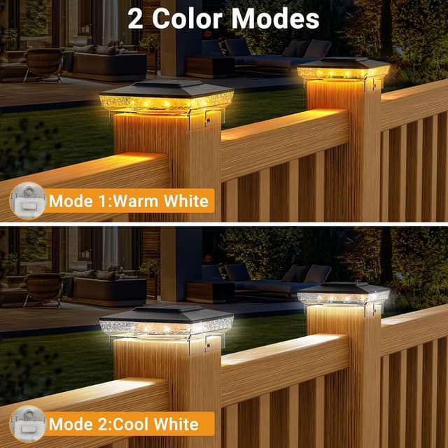 Detalle 2 de btfarm 4 Pack Solar Post Lights with 16 LED and 2 Colour Modes for 4x4 Posts (Warm/Cool White)