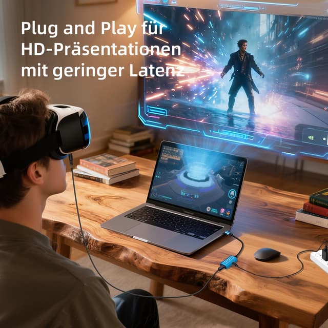 Detalle de Mcbazel USB‑C Adapter für AR‑Brillen: 4K@60Hz, 100W PD Schnellladung (USB‑C Male auf Female)