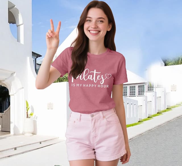 Detalle de Qskall women’s Pilates T-shirt for yoga, workout and everyday wear