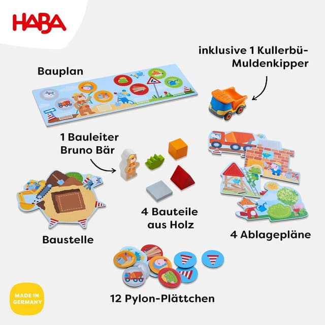 Detalle de HABA Meine ersten Spiele – Baustelle: Zuordnungs- und Memospiel ab 2 Jahren (mit Kullerbü-Muldenkipper) 1305211001