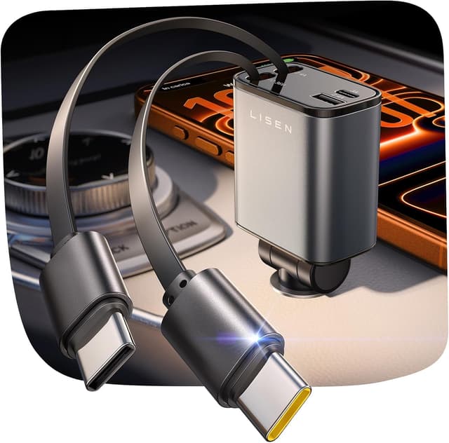 Detalle de LISEN Retractable 69W Car Charger for iPhone