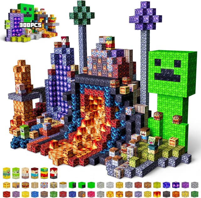 Detalle de Laoren Magnetic Building Blocks STEM Magnet Cubes (Lava Portal) – 300-Piece Set for Kids Ages 4–12