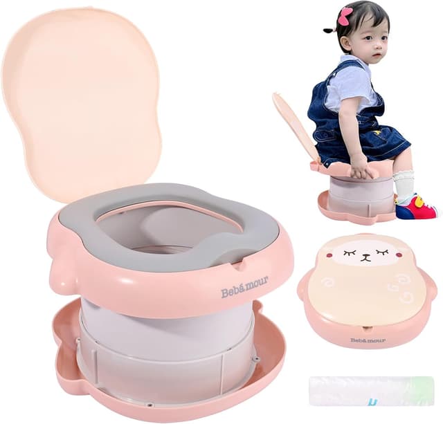 Detalle de Bebamour Baby Potty Training Toilet Seat Portable Potty (Pink) with Potty Liners