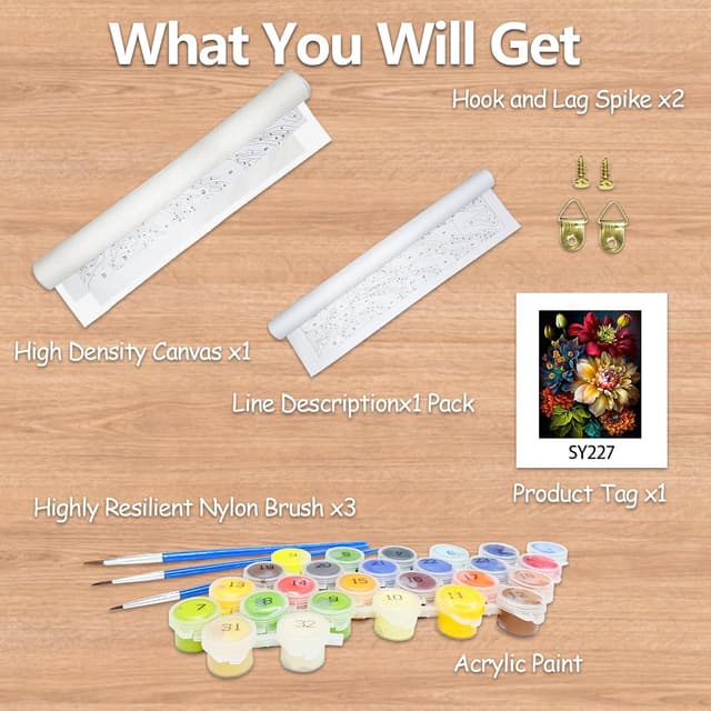 Detalle de JATOK Paint by Numbers for Adults (16x20 Inch, Flower) – Colour Rolled Canvas DIY kit for beginners