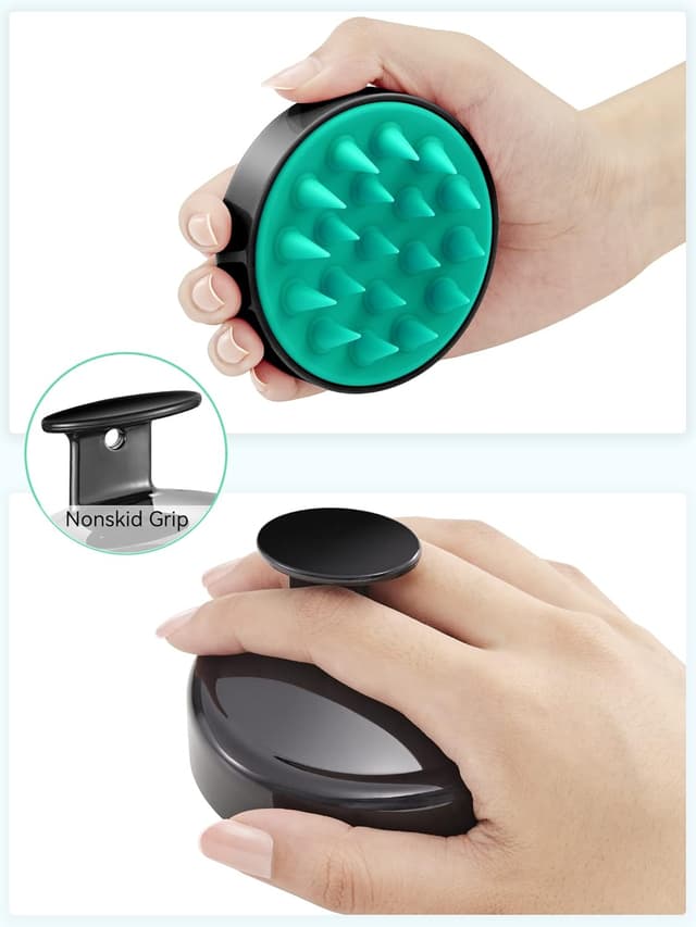 Detalle 2 de HEETA Scalp Massager Hair Growth Shampoo Brush with Soft Silicone Bristles (Black & Turquoise)