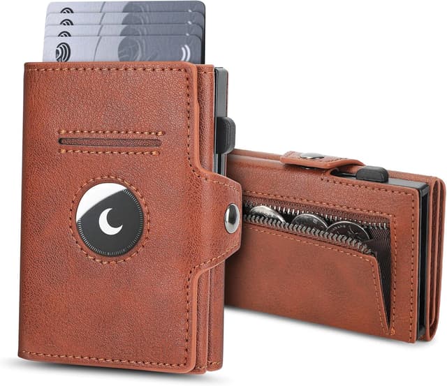 Detalle de BAIGIO Airtag Geldbörse Herren – Smart Wallet mit Münzfach, RFID-Schutz und Pop-up Kartenetui (braun)