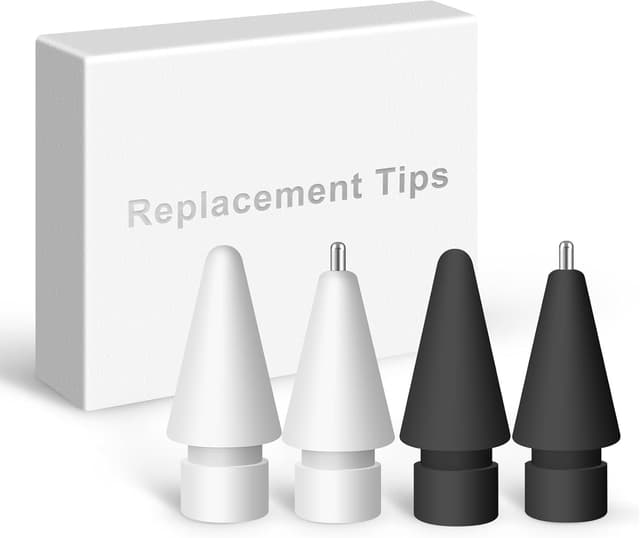 Detalle de Mixoo 4 Ersatzspitzen für Apple Pencil (1. / 2. Gen) – POM- und Metallspitzen in Schwarz + Weiß