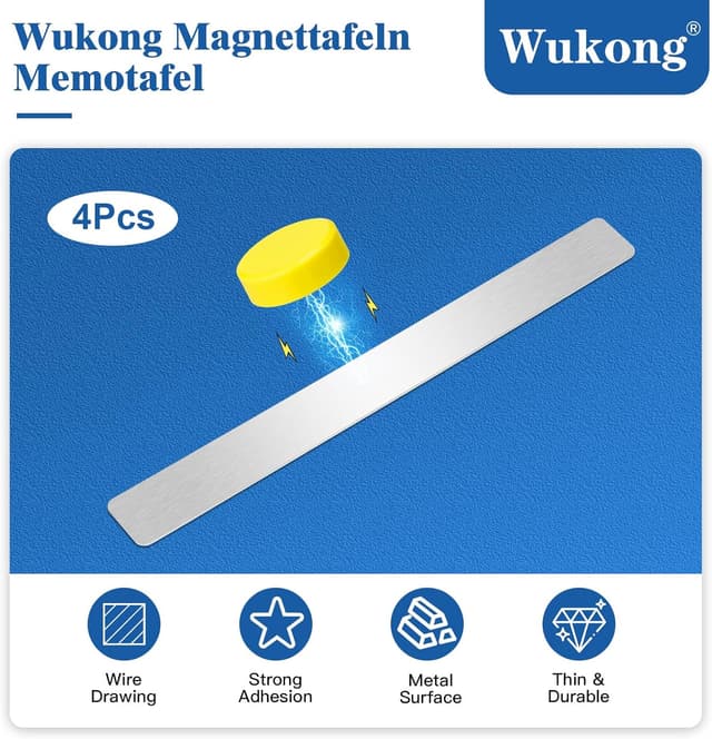 Detalle 2 de Wukong Magnettafel Memotafel 6er-Set (30×3 cm) selbstklebend mit 16 starken Magneten