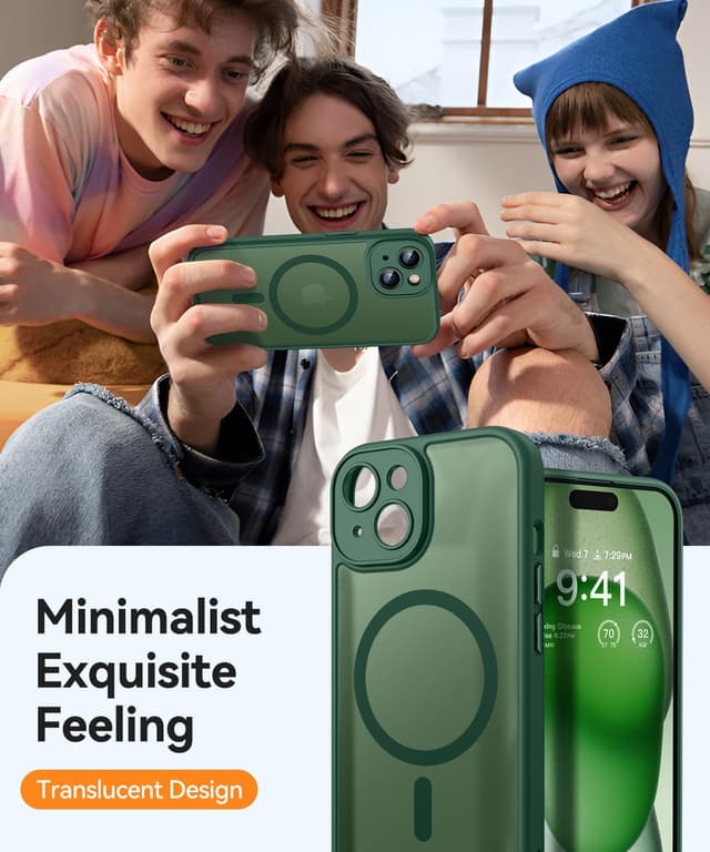 Thumbnail 6 de CANSHN Magnetic Case for iPhone 15 (6.1") – deep green, MagSafe compatible with full camera protection