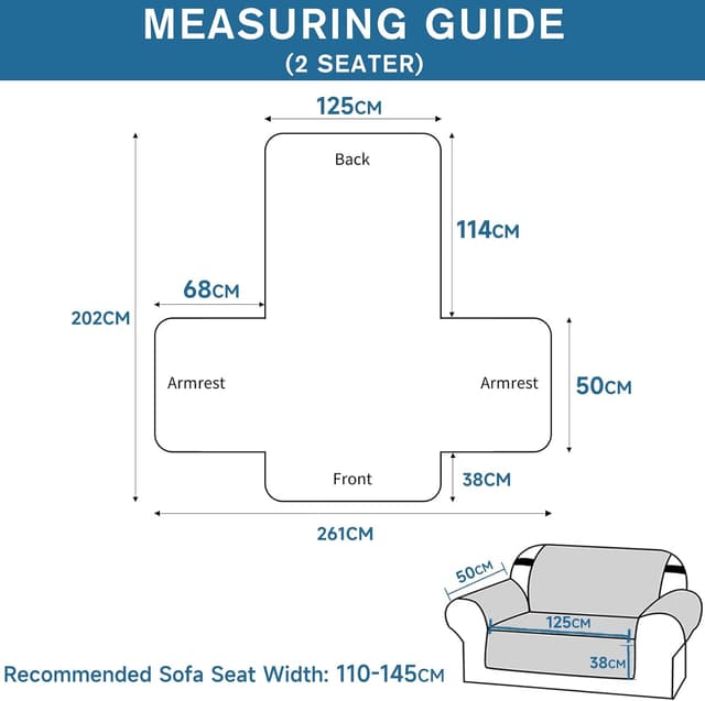 Detalle de Ystyle Housse de canapé 2 places 127 cm imperméable avec accoudoirs