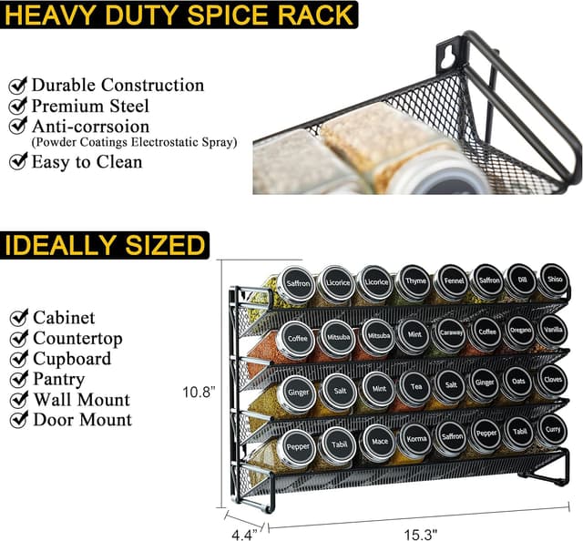 Detalle de SpaceAid SpaceAid Spice Rack Organizer (32 Glass Jars + Labels, Chalk Marker & Funnel) for Cabinet, Countertop, Pantry