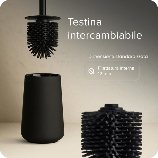 Detalle de Black Sweden Home Set bagno completo in ceramica nera opaca (4 pezzi) con dispenser sapone e spazzola WC rimovibile