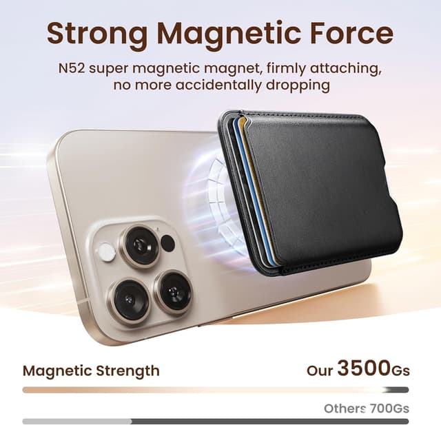 Detalle de SOUNDBYTE Stronger Magnetic Wallet for iPhone 17/16/15/14/13/12 & MagSafe Cases (Holds 3 Cards) — Black